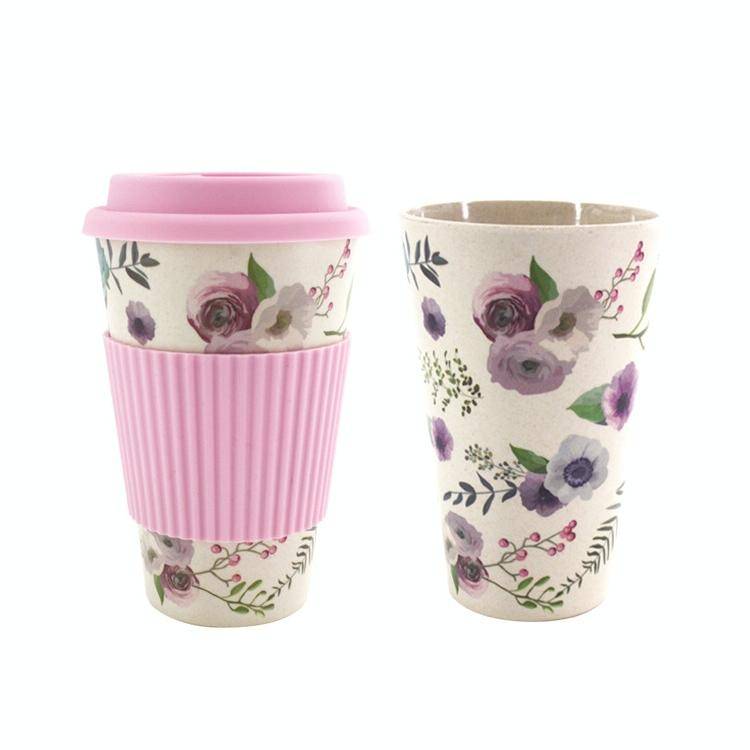 400ML Reusable Bamboo Fibre Coffee Cups Silicone Eco Friendly Travel Coffee Mugs(Pink)