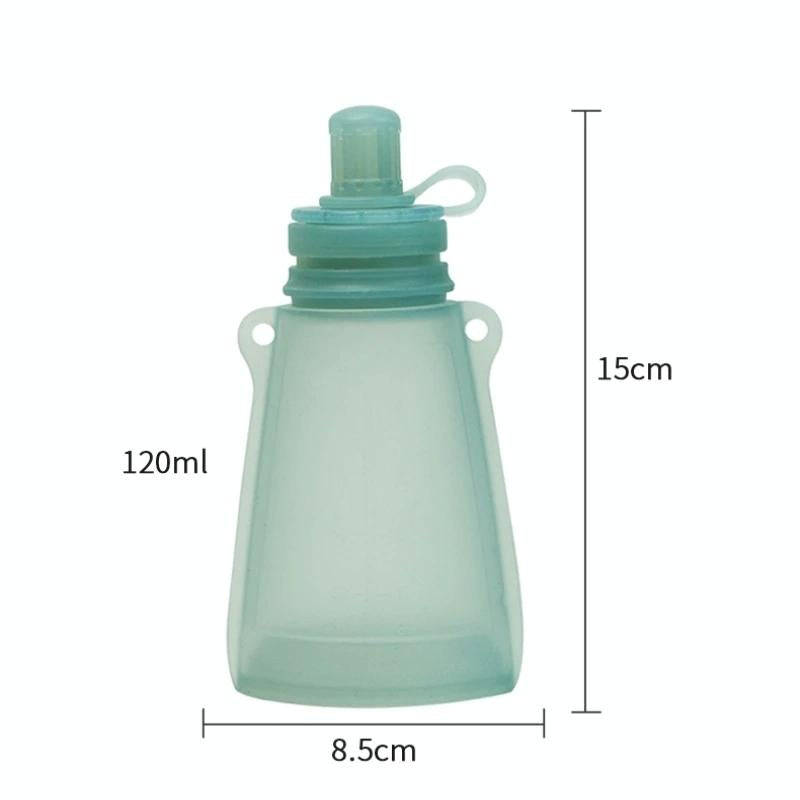 120ml Reusable Silicone Baby Food Pouches Refillable Squeeze Storage Containers(Blue)