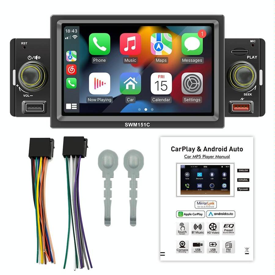 SWM151C 5 inch Portable Car MP5 Player Support CarPlay / Android Auto(Black)