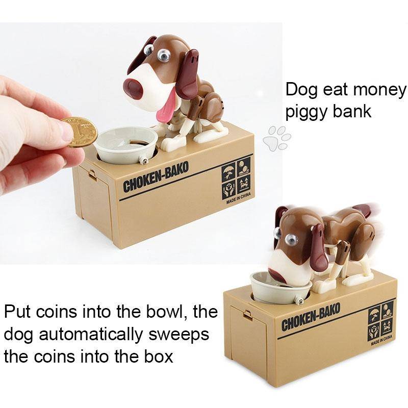 Creative Cartoon Edacious Puppy Automatic Money Eating Coin Saving Box, Gray Dog
