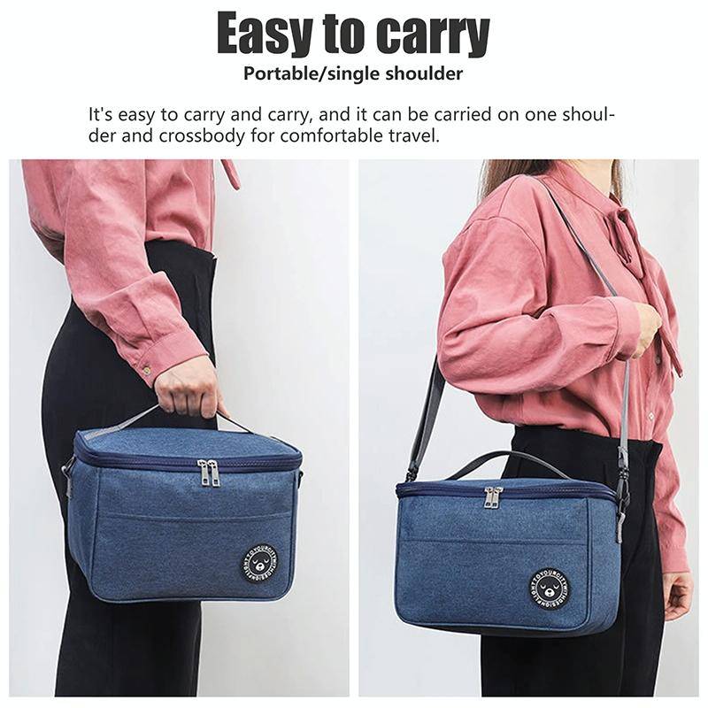 Thermal Lunch Box Bag Durable Waterproof Office Cooler Lunchbox with Strap M(Black)