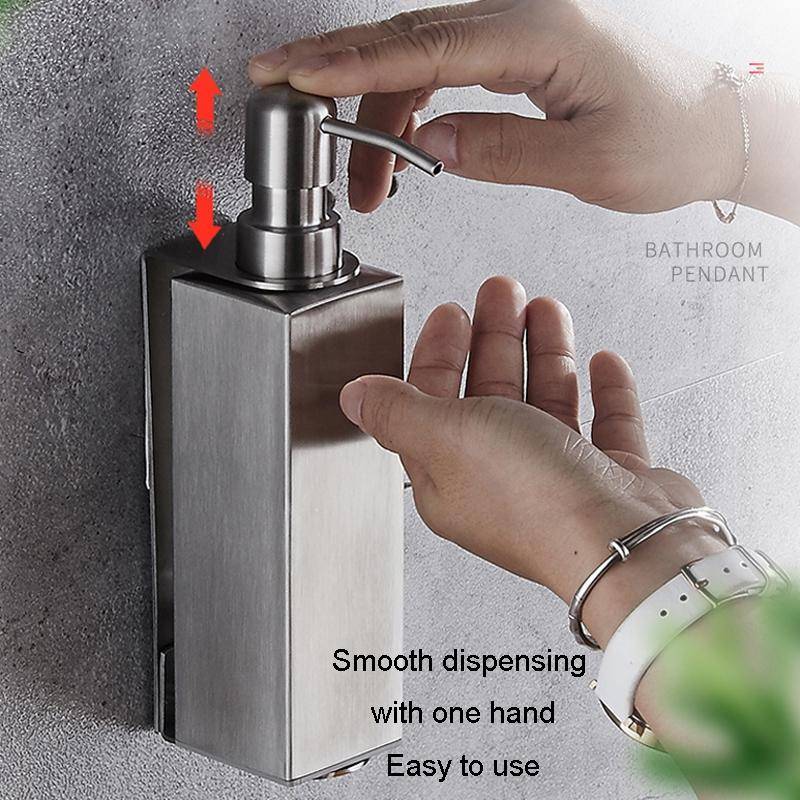 Hotel Stainless Steel Soap Dispenser Home Wall Mounted No Punch Press To Soap Bottle, Style: Squa...
