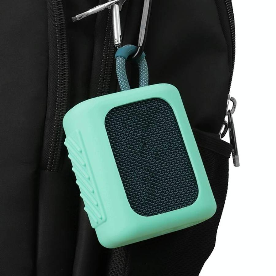 For JBL GO3 Bluetooth Speaker Silicone Cover Portable Protective Case with Carabiner(Mint Green)