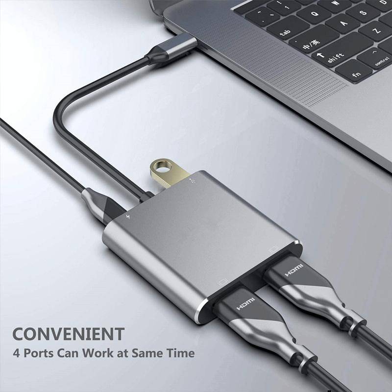 ZS-SG4T1HD2 4-in-1 Type-C to Dual HDMI + USB 3.0 Port + Type-C PD Charging Port Multi-functional ...