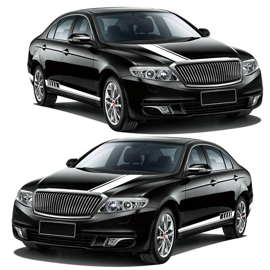 5 in 1 Car Styling Stripe Hood PVC Sticker Auto Decorative Sticker (White)