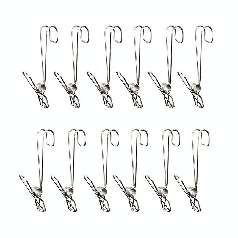 12pcs With Long Tail Clothes Drying Clip Stainless Steel Ribbon Hook Hanging Clip