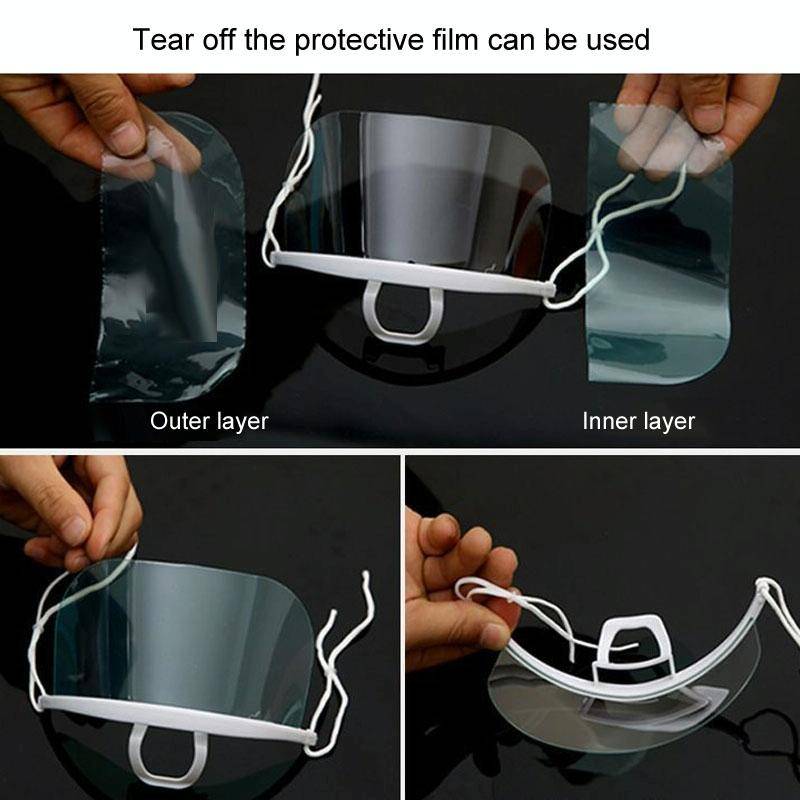 10pcs /Bag Recyclable Transparent Restaurant Mask Chef Anti-fog And Anti-Spittle Plastic Masks(op...