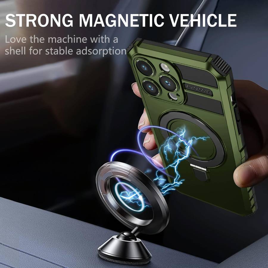 For iPhone 15 Pro MagSafe Magnetic Holder Phone Case(Green)
