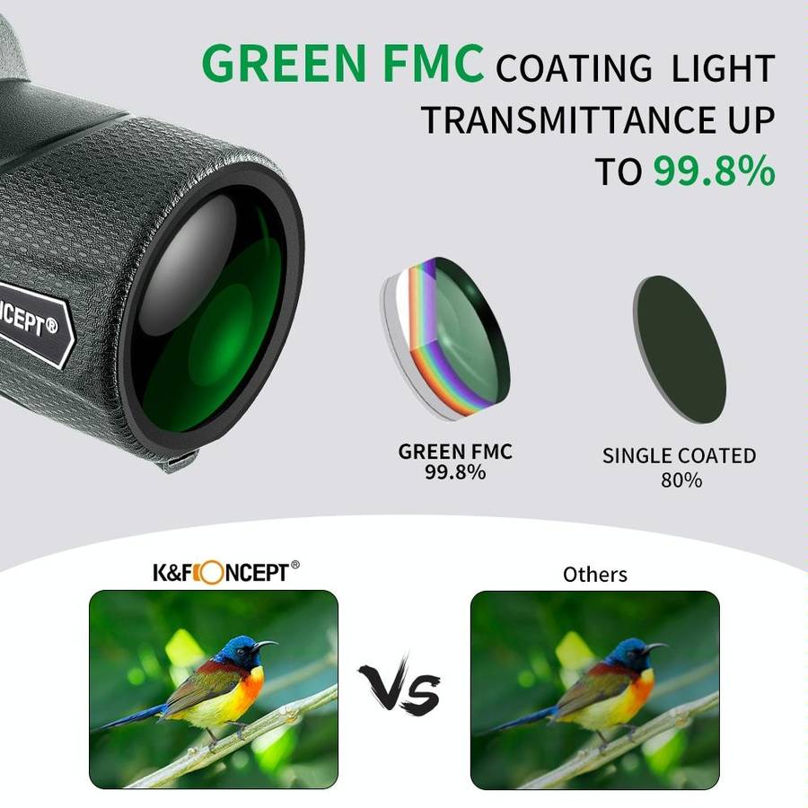 KF33.013 K&F Concept 12X50 Monoculars Adults High Power Monocular Telescope With Smartphone Adapter