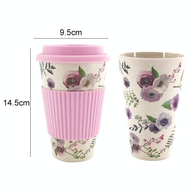 400ML Reusable Bamboo Fibre Coffee Cups Silicone Eco Friendly Travel Coffee Mugs(Pink)
