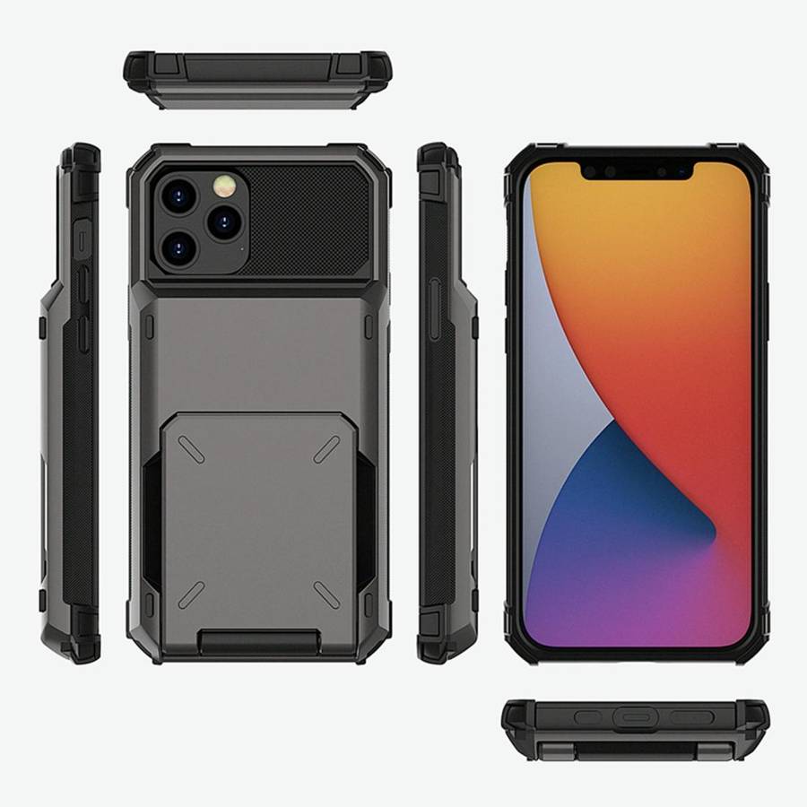 For iPhone 12 mini Scratch-Resistant Shockproof Heavy Duty Rugged Armor Protective Case with Card...