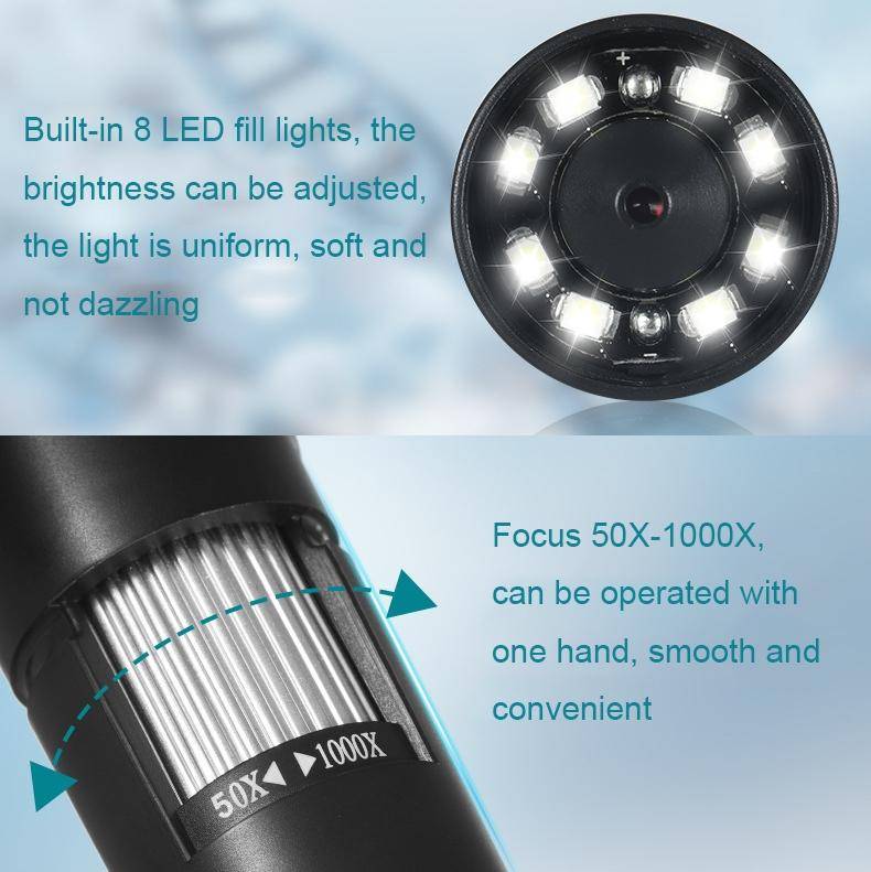 50X-1000X Wireless WIFI Connection LED Light Portable Digital Microscope, Specification: W05-B