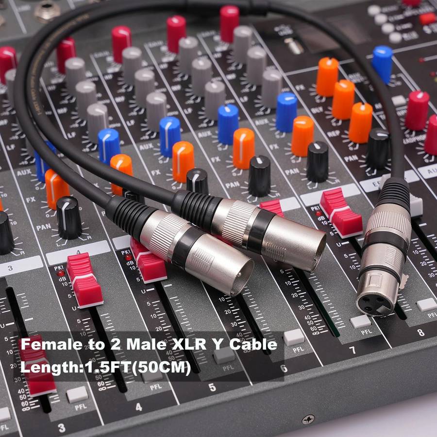 2055YMMF-05 XLR 3pin Female to Dual Male Audio Cable, Length: 50cm(Black)
