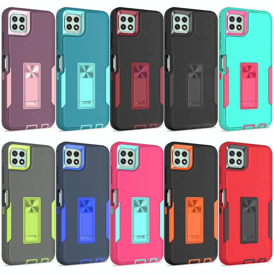 For Samsung Galaxy A22 5G Magnetic Holder Phone Case(Purple Red + Rose Gold)