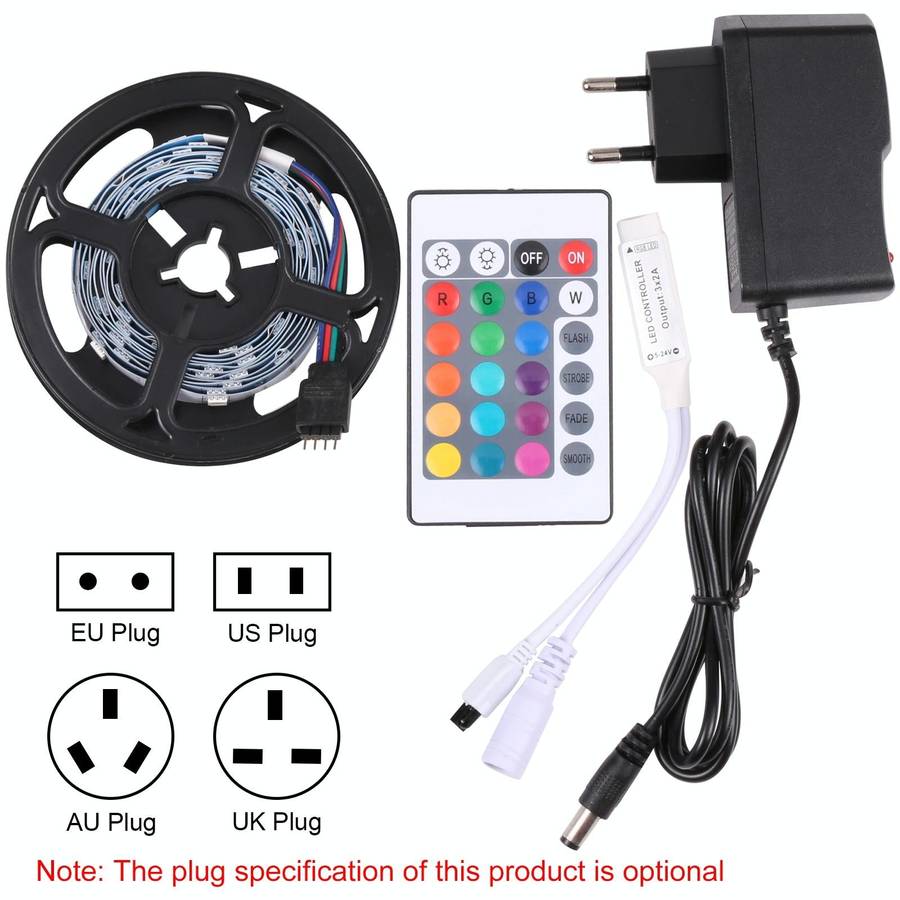 Bare Board 5050 SMD RGB LED Rope Light, 30 LED/m, Length: 2m, 12V 2A 100-240V, with 24-key Remote...