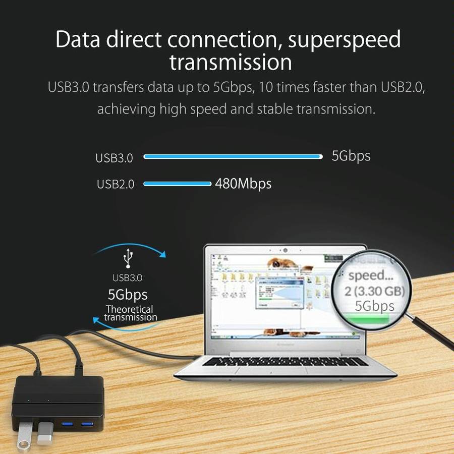 ORICO H4928-U3 ABS High Speed 4 Ports USB 3.0 HUB with 12V Power Adapter for Smartphones / Tablet...