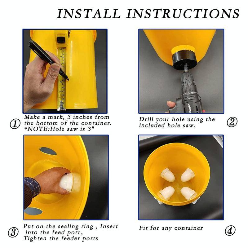 DIY Chicken Feeders Automatic Poultry Feeders Kit For Buckets, Barrels, Troughs, Spec: 4pcs/set O...