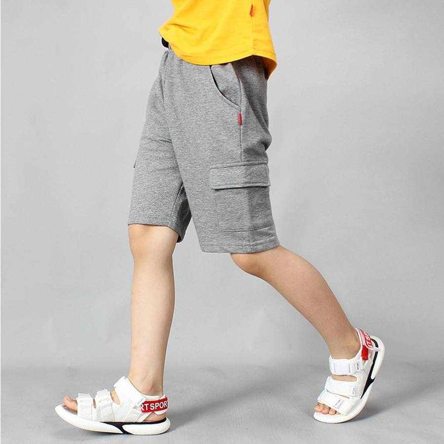 Boys Cotton Casual Overalls Shorts (Color:Iron Grey Size:150cm)