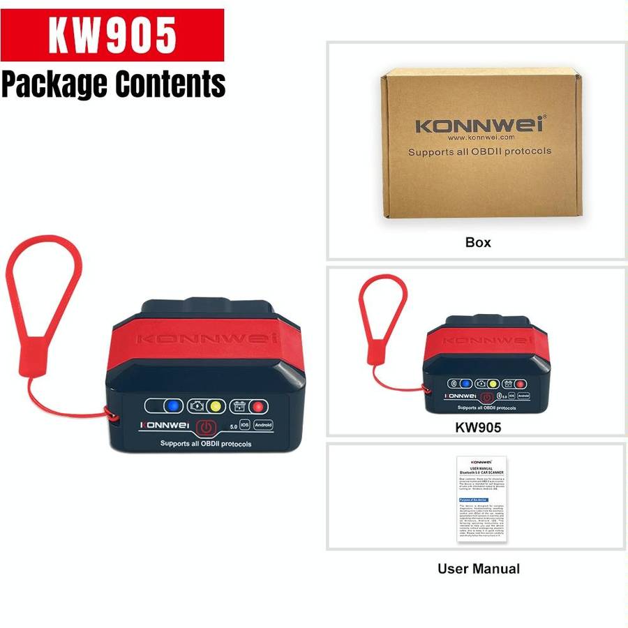 KONNWEI KW905 Bluetooth 5.0 Car OBD2 Scanner Support Android & iOS(Black)