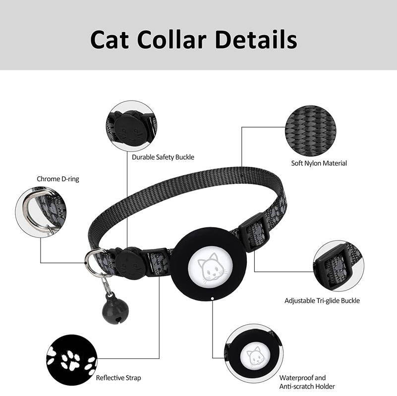 Pet Cat Reflective Collar with Bell for Airtag Tracker(Pink)