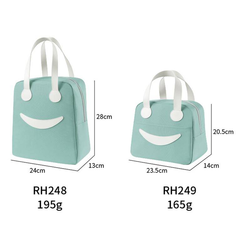 Smiley Lunch Bag with Leather Handles, Size: S (Gray)