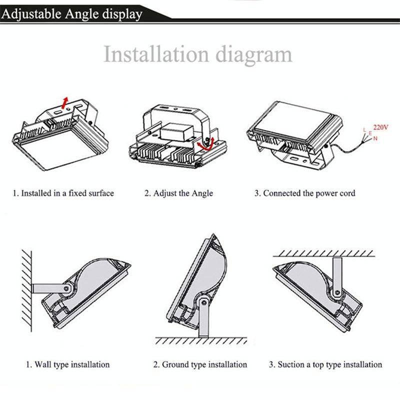 100W Waterproof LED Floodlight Lamp, 2 x 48 LED SMD 2835, Luminous Flux: > 8000LM, PF > 0.9, RA >...