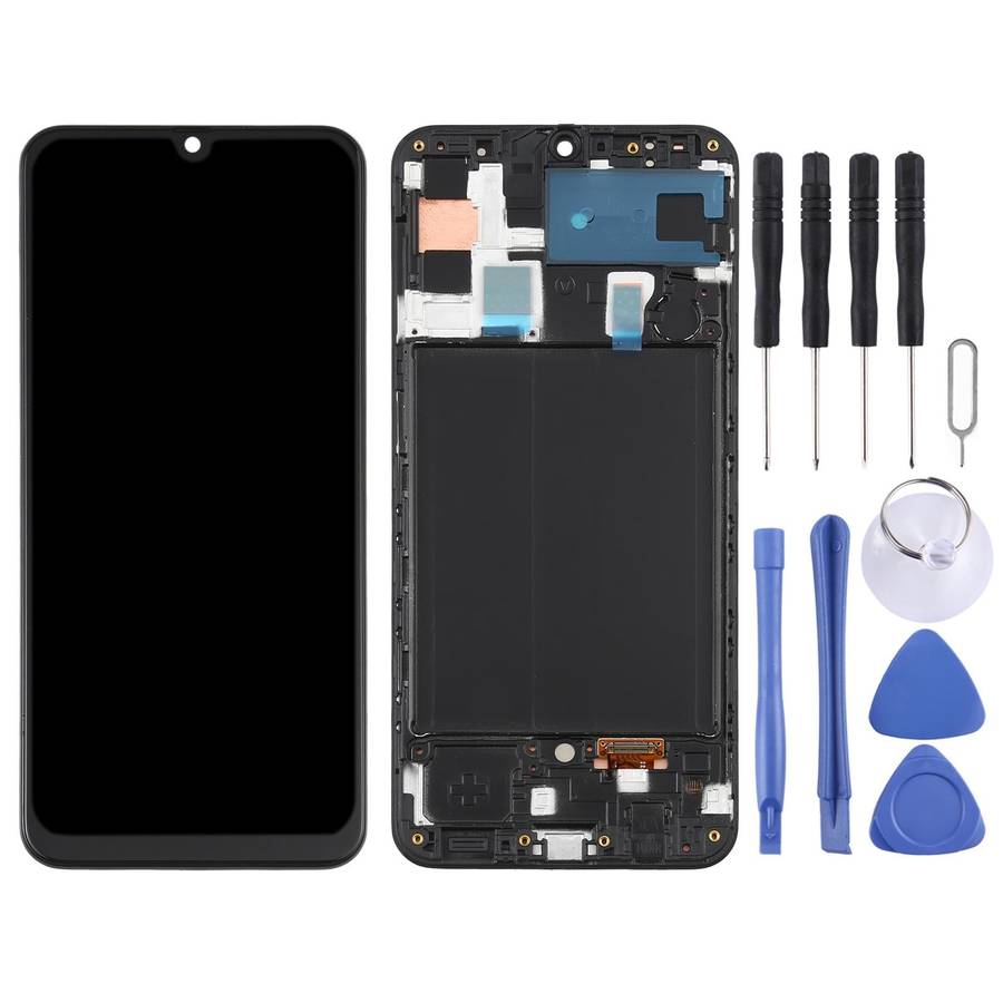 Original Super AMOLED LCD Screen  for Galaxy A50 Digitizer Full Assembly with Frame(Black)