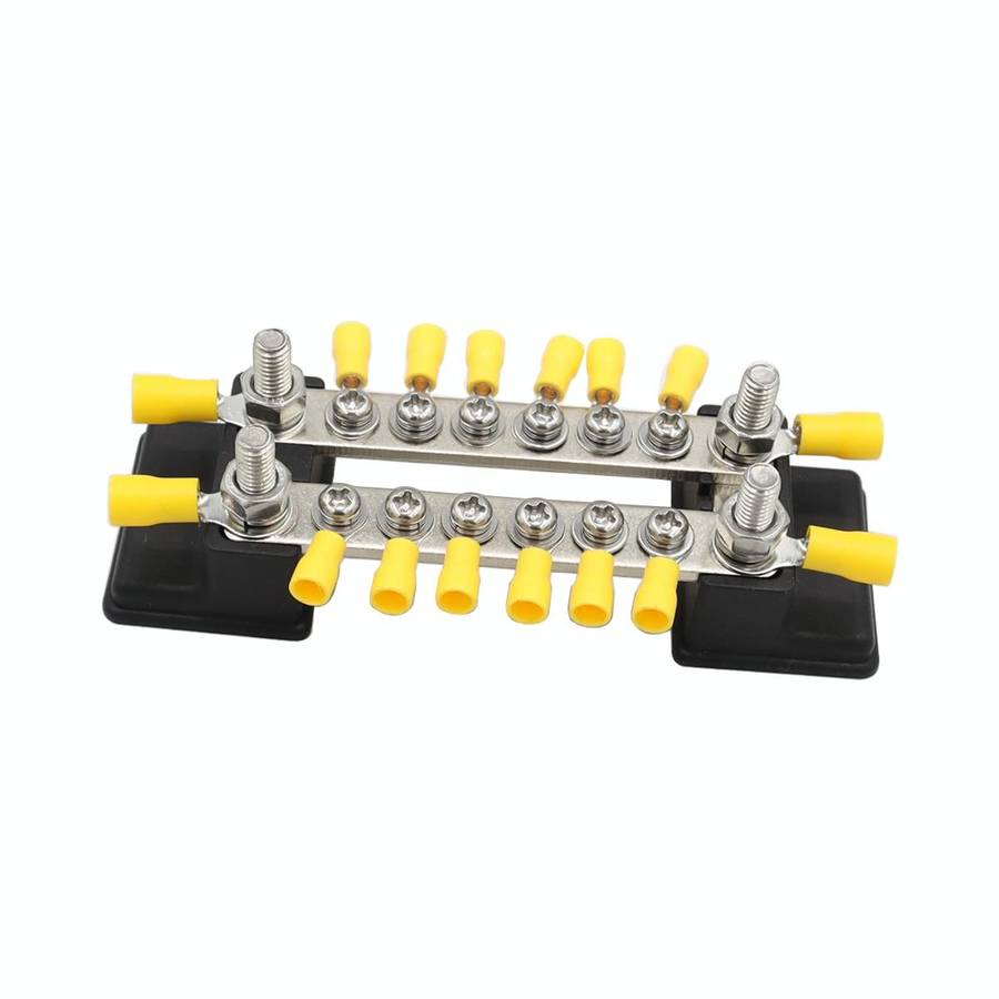 CP-3052 150A 12-48V RV Yacht Double-row 6-way Busbar with 16pcs Terminals(Black)