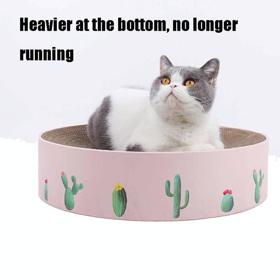 Round Corrugated Cat Scratcher Claw Sharpener Toy Bed, Colour: Pink 32x32x6cm