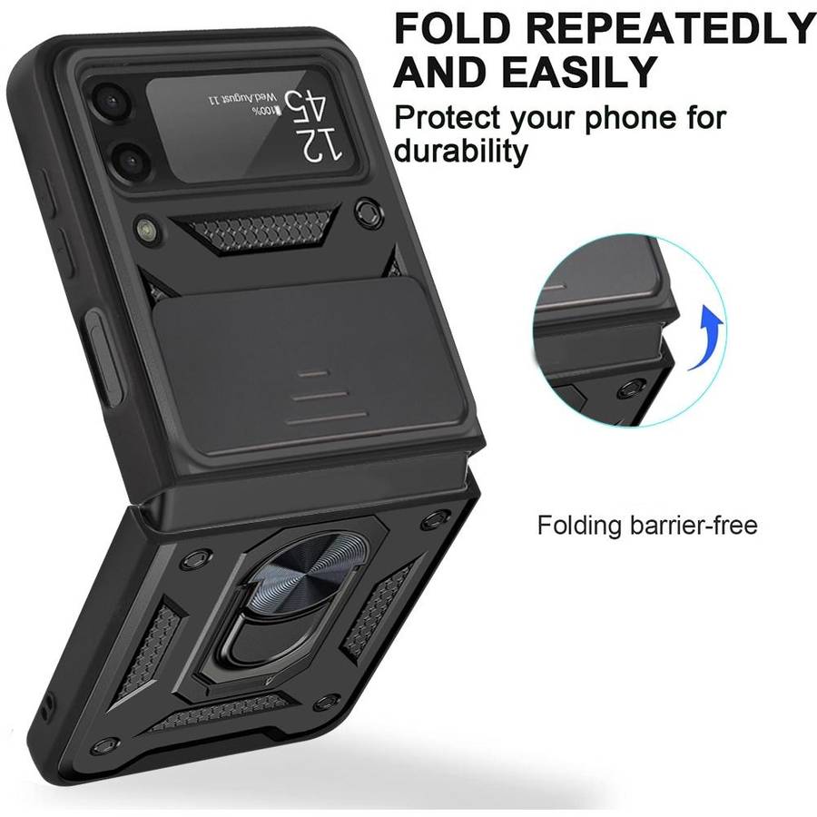 For Samsung Galaxy Z Flip4 Sliding Camera Cover Design TPU+PC Protective Phone Case(Black)