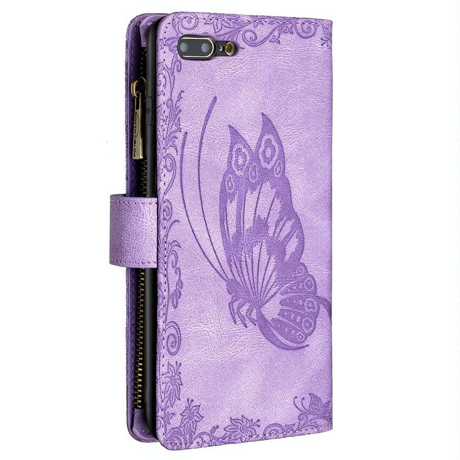 For iPhone 8 Plus / 7 Plus Flying Butterfly Embossing Pattern Zipper Horizontal Flip Leather Case...