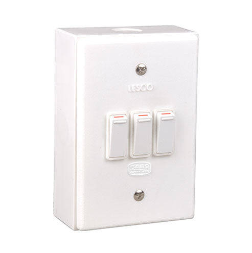Lesco LSS 3 Lever 1-Way Surface Mount Switch 4 x 2 - Shrink Wrapped