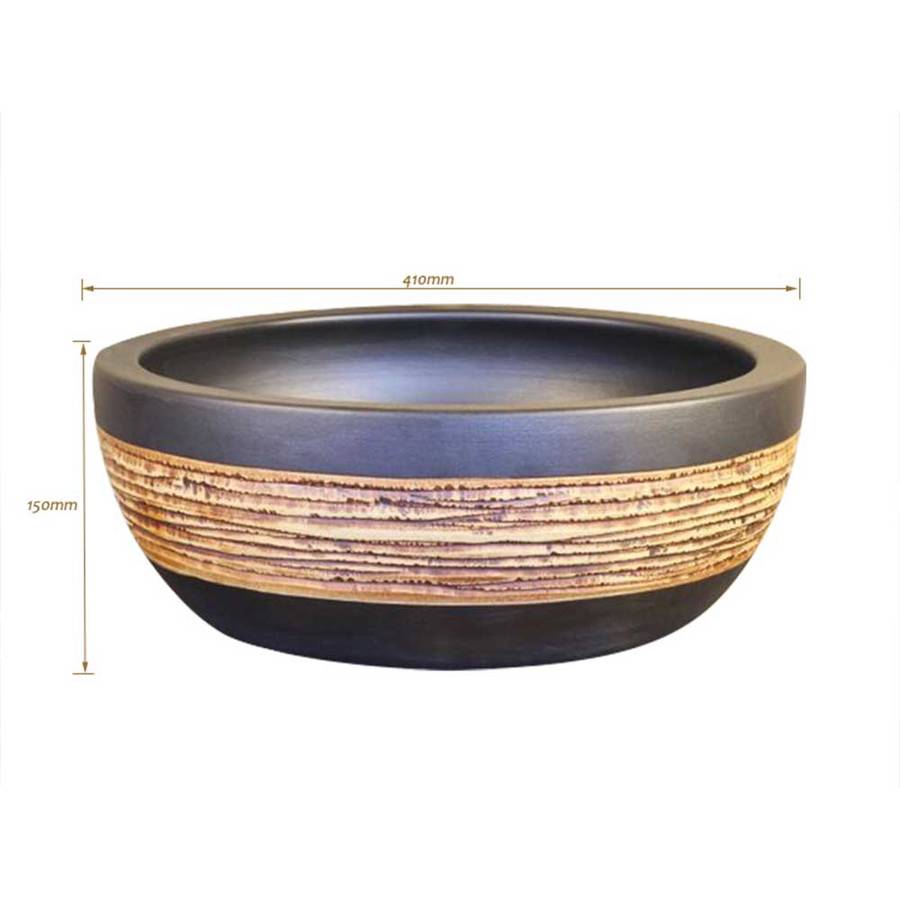 Trendy Taps Basin Vas Wooden Accent Vanity Basin - Matt Black