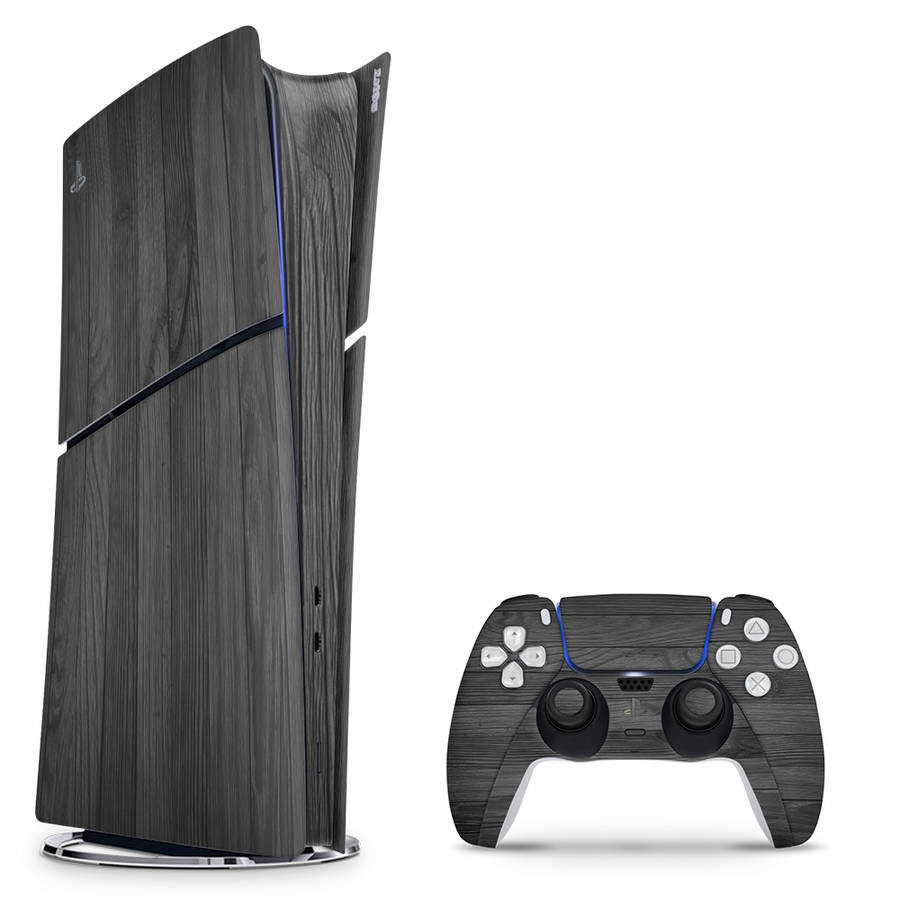 SkinNit Decal Sticker Skin For PS5 Slim Digital  : Black Wood