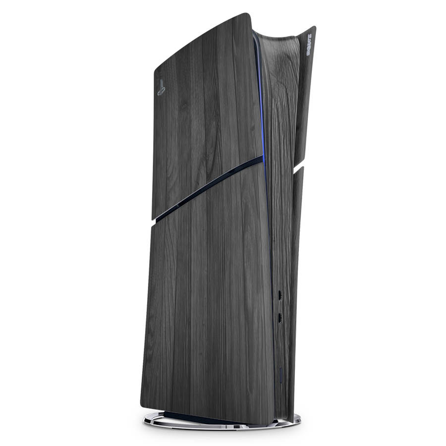 SkinNit Decal Sticker Skin For PS5 Slim Digital  : Black Wood