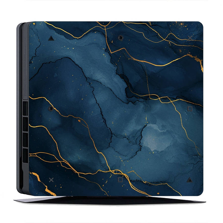 Decal Skin Sticker for PS4 Slim: Dark Blue Marble Gold Veins