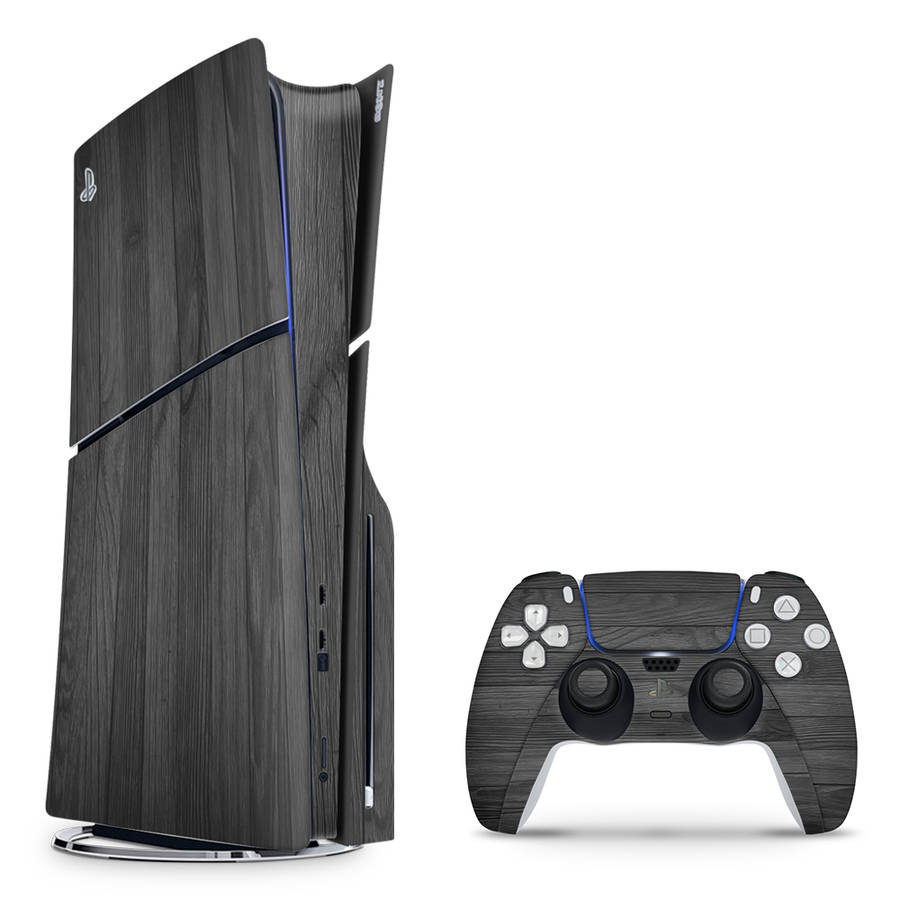SkinNit Decal Sticker Skin For PS5 Slim : Black Wood