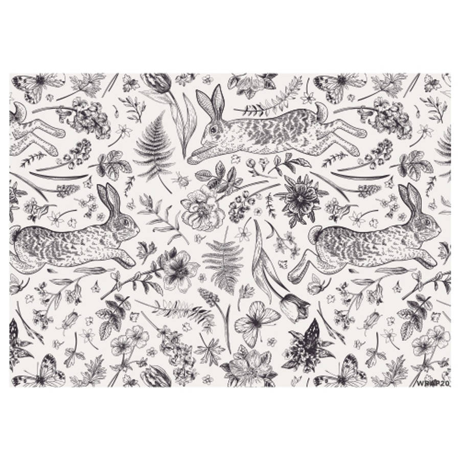Gift Wrap Sheet - Floral Pattern Rabbit
