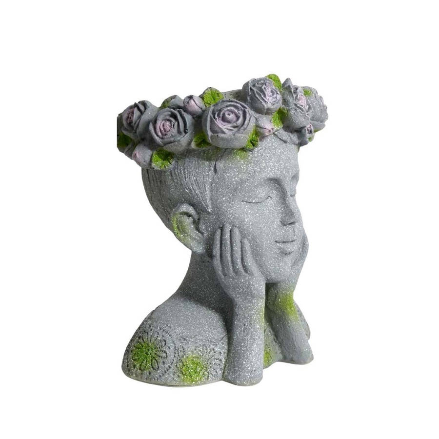 Grey And Green Girl Flower Crown Planter