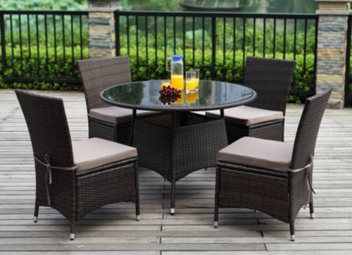 Marceau 5 Piece Patio Rattan Garden Dining Set with 4 pillows