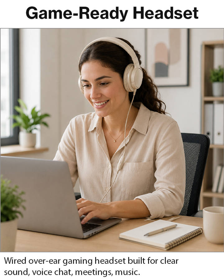 Wired Over-Ear Gaming Headset with Mic, Noise Reduction, 1.2 m Cable Beige