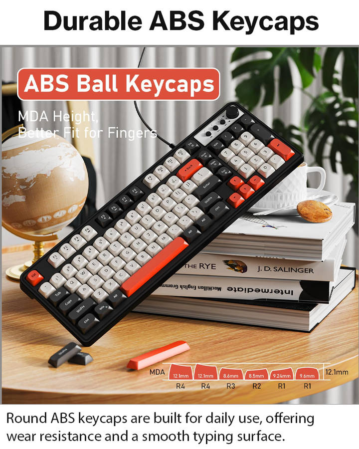 98-Key Wired Membrane Keyboard with Number Pad, RGB Backlit, 2-in-1 Control Knob, Media Buttons, ...