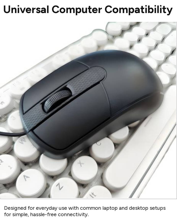 Wired Ergonomic Optical Mouse with Textured Scroll Wheel, Universal Laptop Compatibility