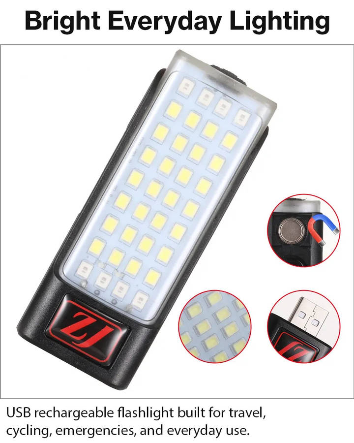 Portable USB Rechargeable LED Flashlight with Digital Battery Display, Red Warning Light & Clip-O...