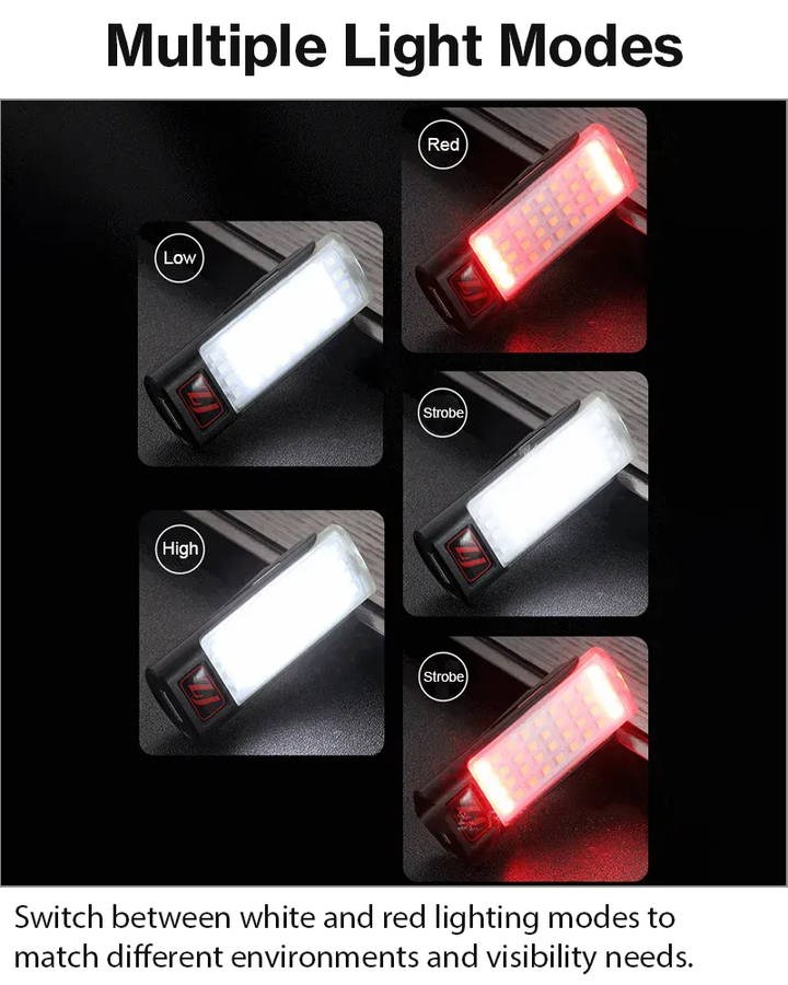 Portable USB Rechargeable LED Flashlight with Digital Battery Display, Red Warning Light & Clip-O...