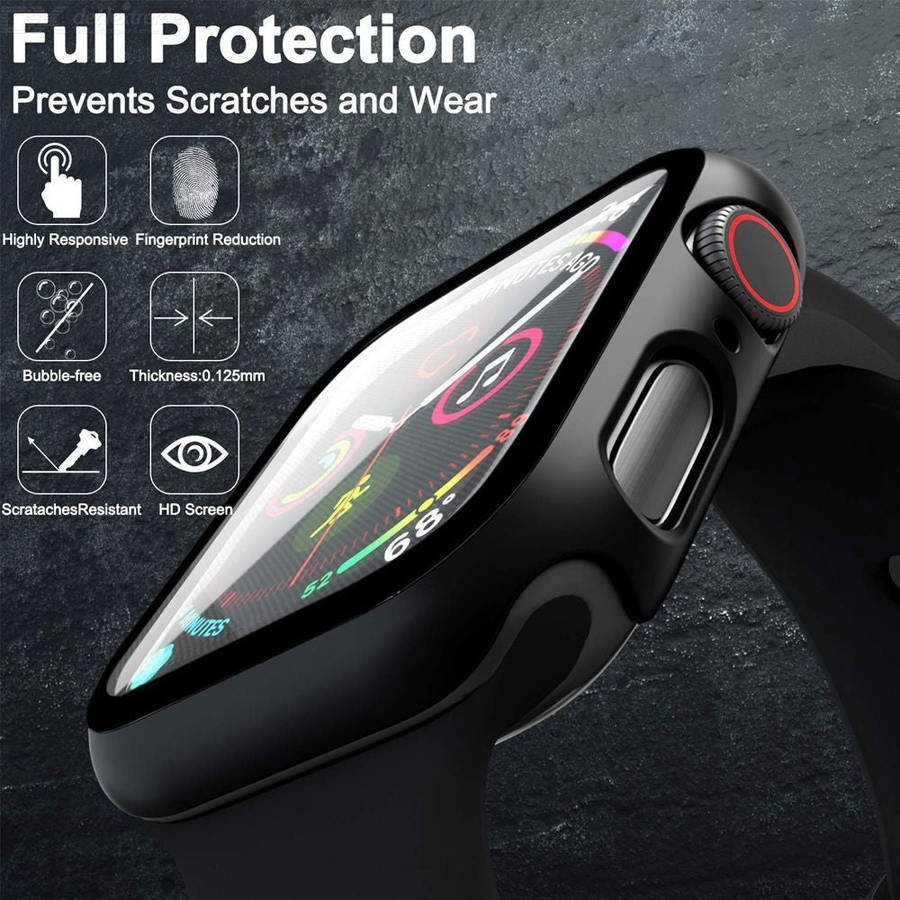 Lito 40MM Black Full Covered Tempered Glass Screen Protector & Protective Case for Apple Watch