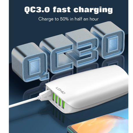 LDNIO-A6573C - 65W 1 Type-C & 5 USB Port Super Fast Charging Adapter-White