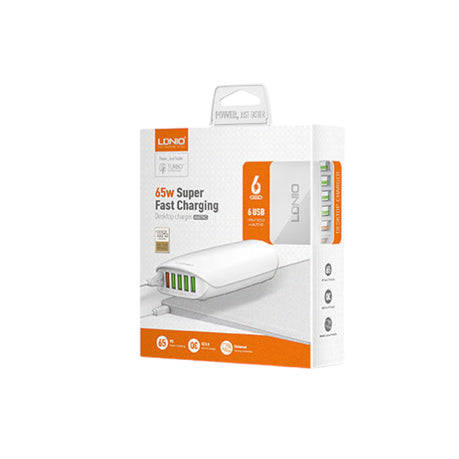 LDNIO-A6573C - 65W 1 Type-C & 5 USB Port Super Fast Charging Adapter-White