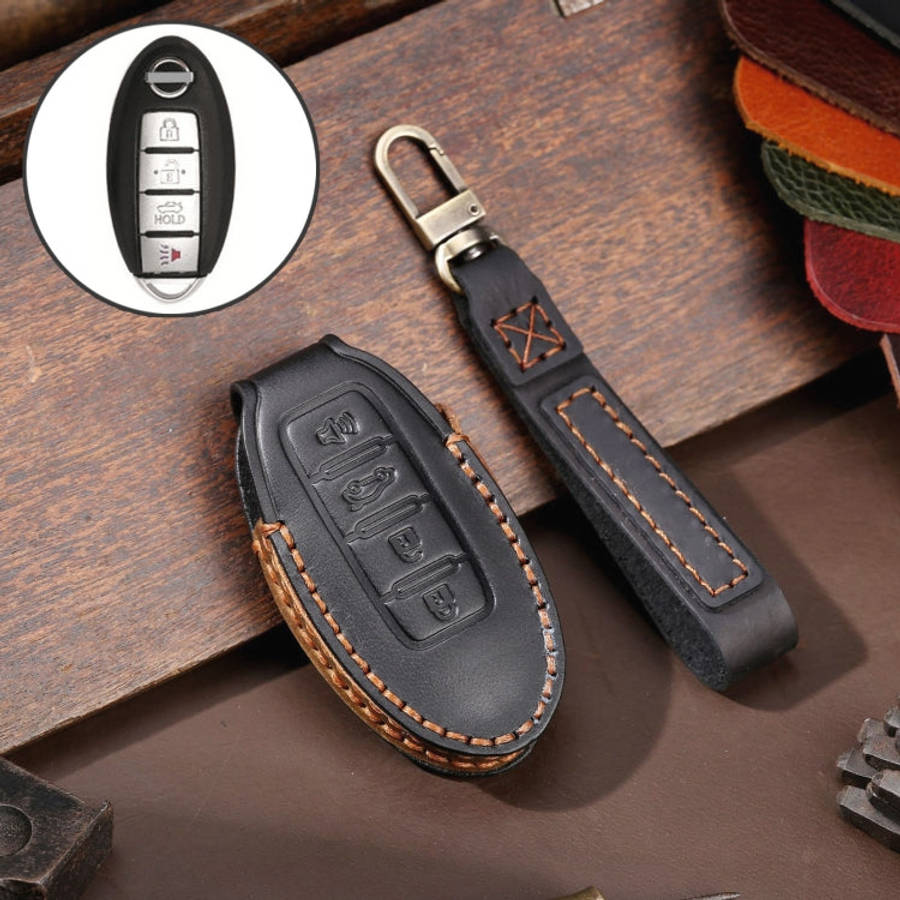 For Nissan 4-button Horn Hallmo Car Cowhide Leather Key Protective Cover Key Case, C066