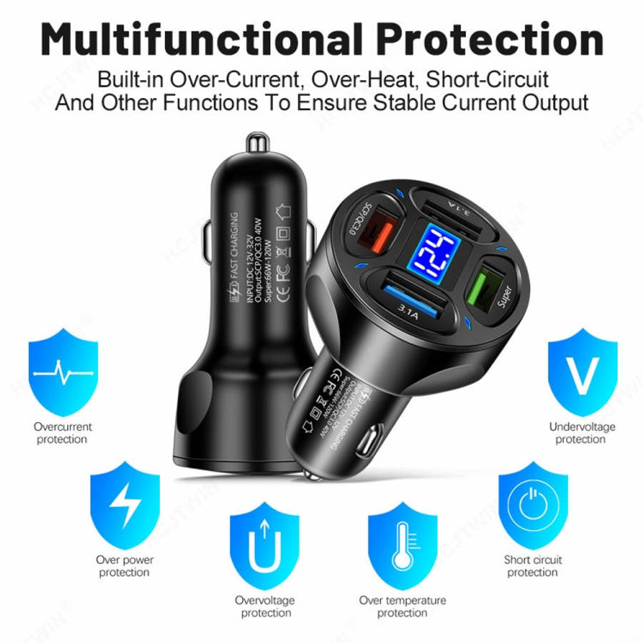 66W 4 in 1 Digital Display Fast Charging Car Charger with Voltmeter, 66W